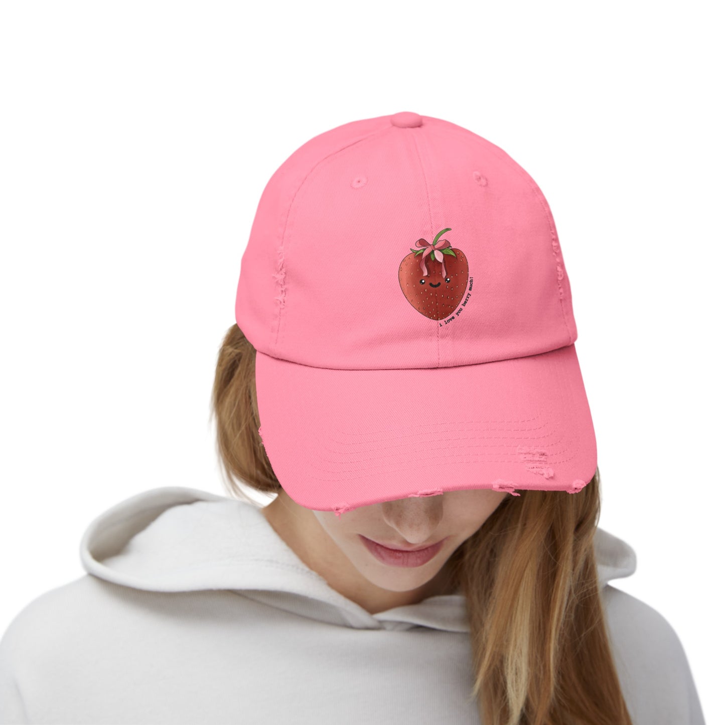 I Love You Berry Much - Strawberry - Distressed Cap