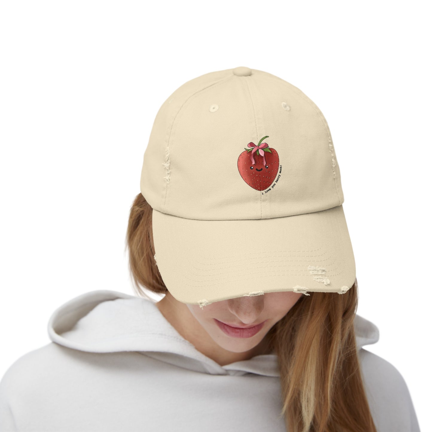 I Love You Berry Much - Strawberry - Distressed Cap