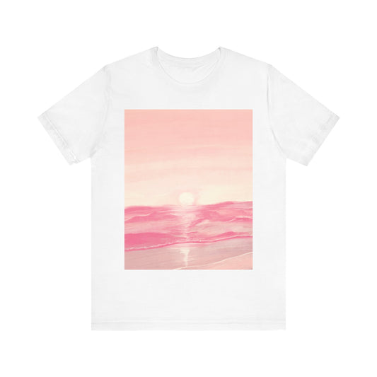 Pink Sunset on a Beach Print - Unisex Jersey Short Sleeve Tee